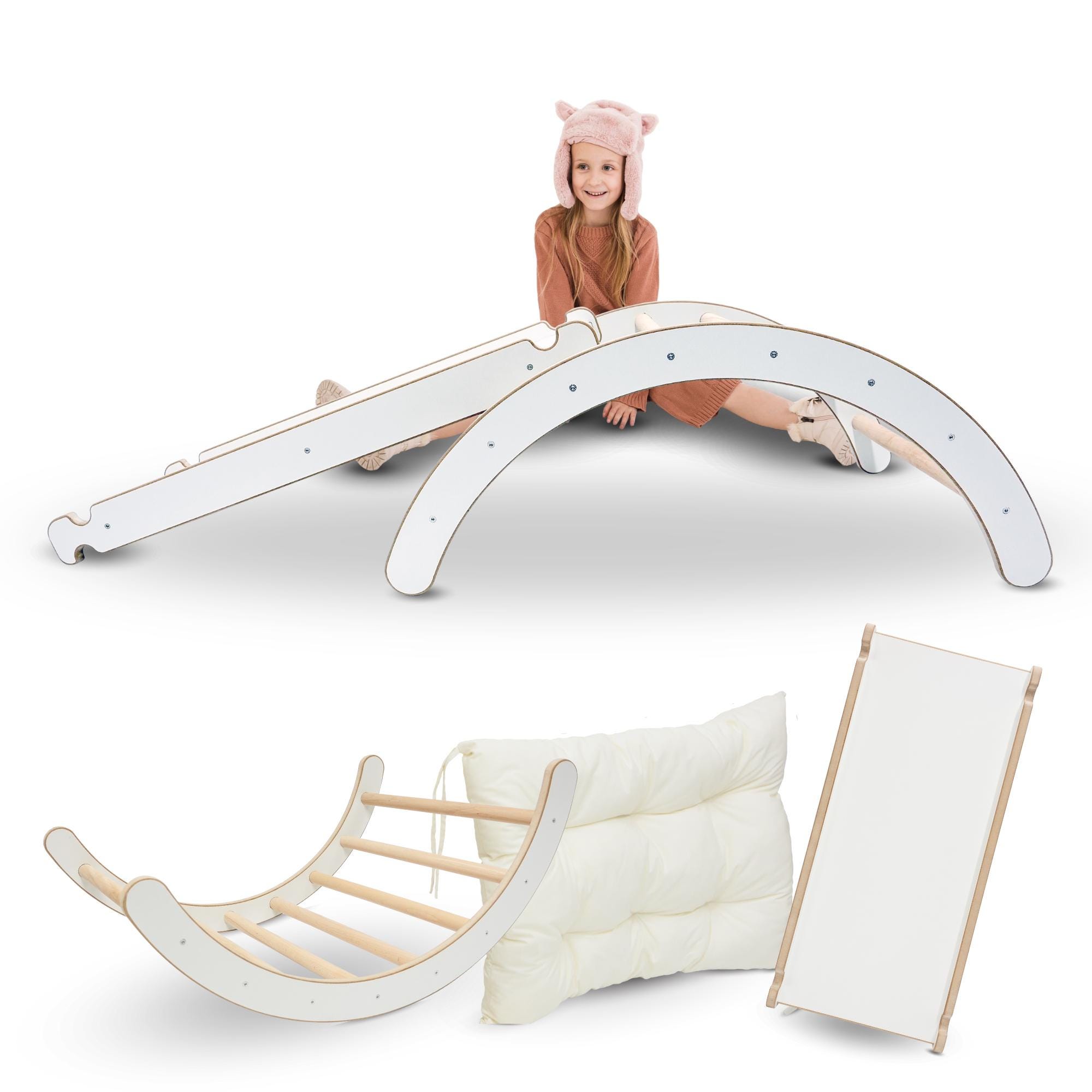 MAMOI® Ensemble: Bascule d'escalade en bois et triangle d'escalade avec toboggan pour enfants MAMOI® Ensemble: Bascule d'escalade en bois et triangle d'escalade avec toboggan pour enfants