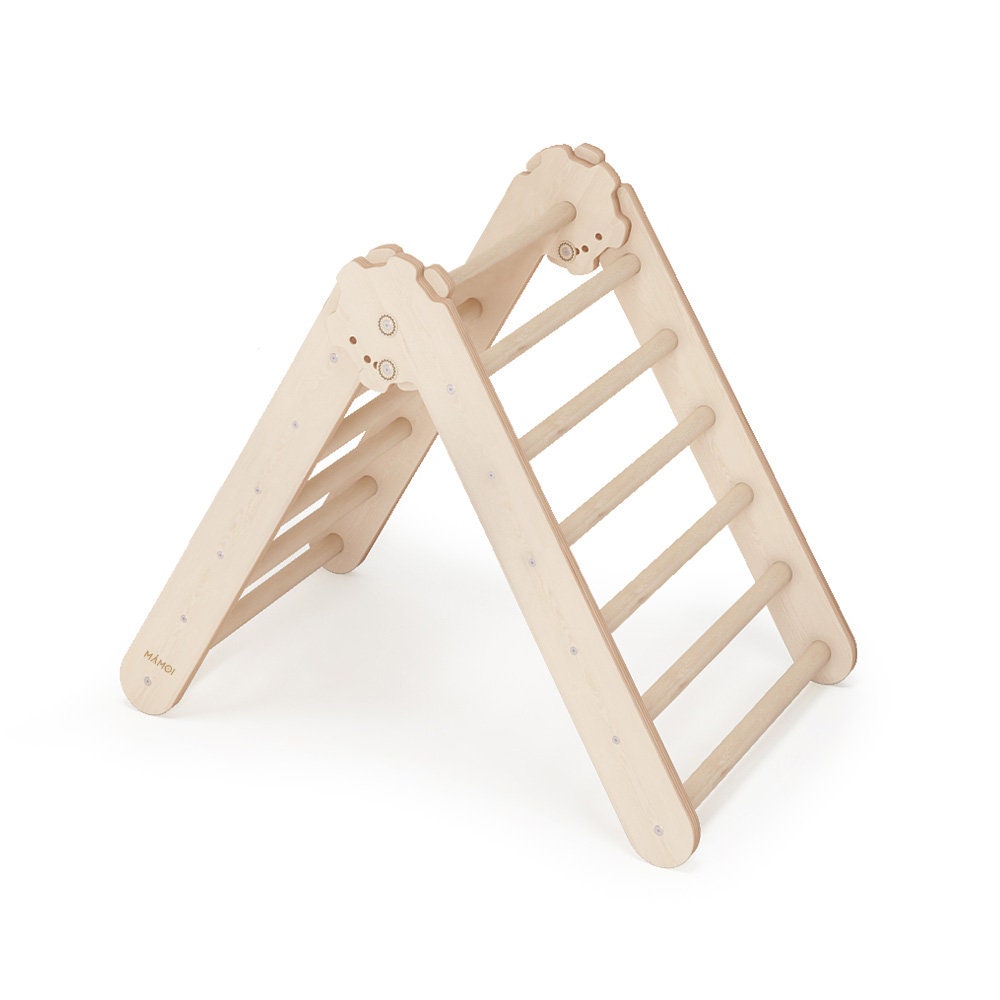 Climbing Triangle with Slide Made from Wood and 100% ECO Cotton Manufactured in EU MAMOI Set Wooden Swing and Pikler Triangle with Slide for Children Covered Climbing Equipment for Children