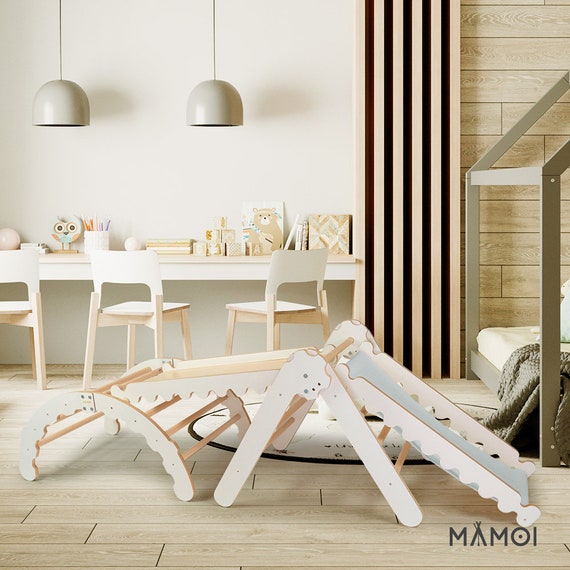 MAMOI® SET in White: Climbing Frame, Triangle and Slide, Indoor Wooden Baby  Gym for Toddlers, Toddler Rockers, Climbers & Play Structures 
