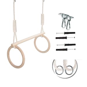 MAMOI ® Trapeze swing rings 2 in 1 multifunctional with wooden trapezoidal rings for hanging up to 50 kg, + available variants with hook