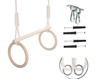 MAMOI ® Trapetsgungringar 2 i 1 multifunktionella med trapetsformade träringar för upphängning upp till 50 kg, + tillgängliga varianter med krok