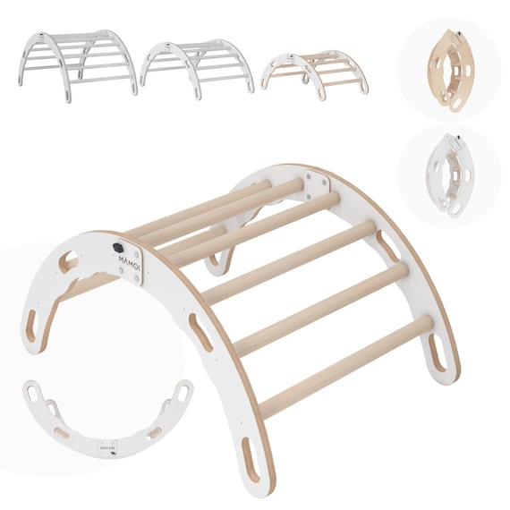 MAMOI® SET in White: Climbing Frame, Triangle and Slide, Indoor Wooden Baby  Gym for Toddlers, Toddler Rockers, Climbers & Play Structures 
