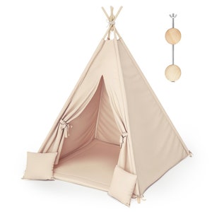 MAMOI® Kids Tents - Play Tent Teepee for children made of wood with Eco-Cotton | Teepee Tent Indoor minimalist design + Extras |CE| 100% Eco