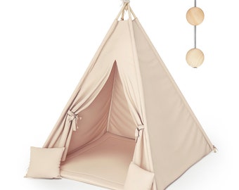 MAMOI® Kids Tents - Tente de jeu tipi pour enfants en bois avec Eco-Cotton | Tente tipi Design minimaliste intérieur + Extras |CE| 100% Écologique