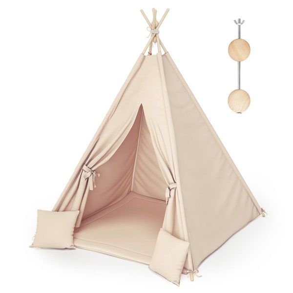 MAMOI® Kids Tents - Tente de jeu tipi pour enfants en bois avec Eco-Cotton | Tente tipi Design minimaliste intérieur + Extras |CE| 100% Écologique