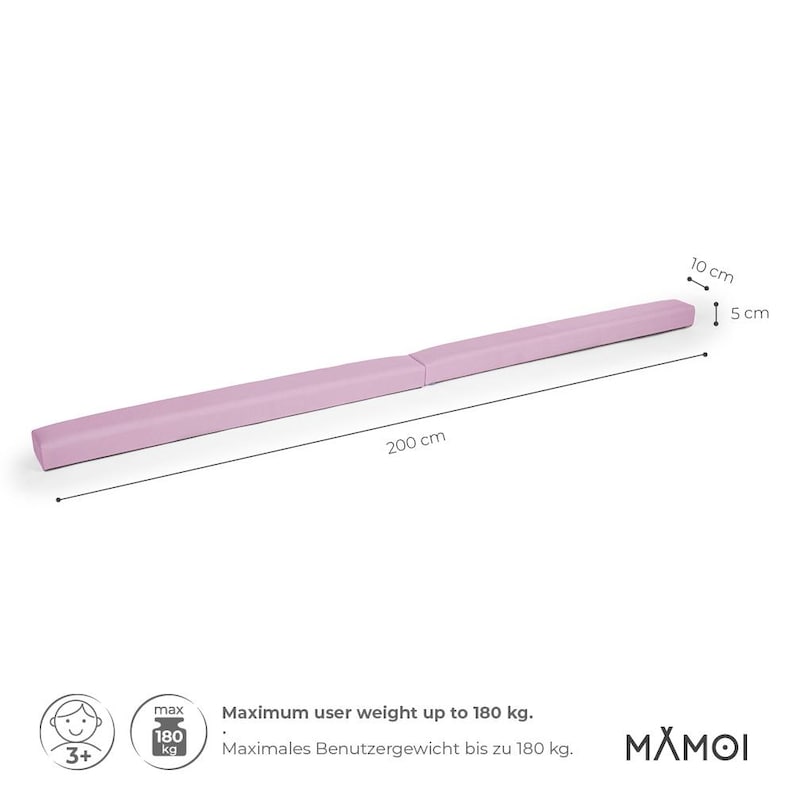 MAMOI® Gymnastics beam for kids (200 cm), Padded non-slip folding balance beam, Kids gym equipment at home, Gymnastic floor beams & bases image 2