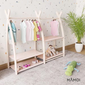 MAMOI® Dressing up rail for kids made of natural wood, Baby accessories, Children clothes rail, Baby wardrobe clothes storage modern design image 1