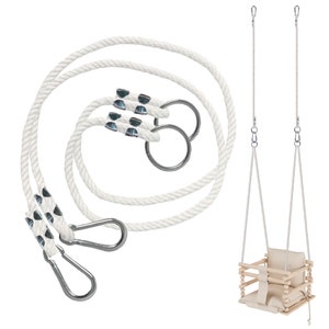 MAMOI® Schaukelseil 2 m, 50kg | 2 x Schaukelseilverlängerung mit Metall-Schnapphaube | 100 % Öko-Naturseil