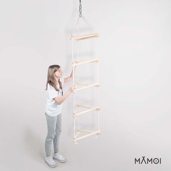 MAMOI® Hanging Triangle Ladder for Kids Rope Ladder Kids Outdoor Scandi  Design Made of Natural Wood CE 100% Eco Made in EU 