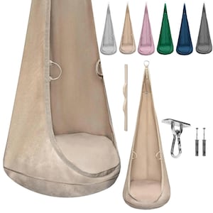 MAMOI® Hanging cocoon made of velvet fabric with cushion, mounting hook and extension strap, elegant suspended seat for home