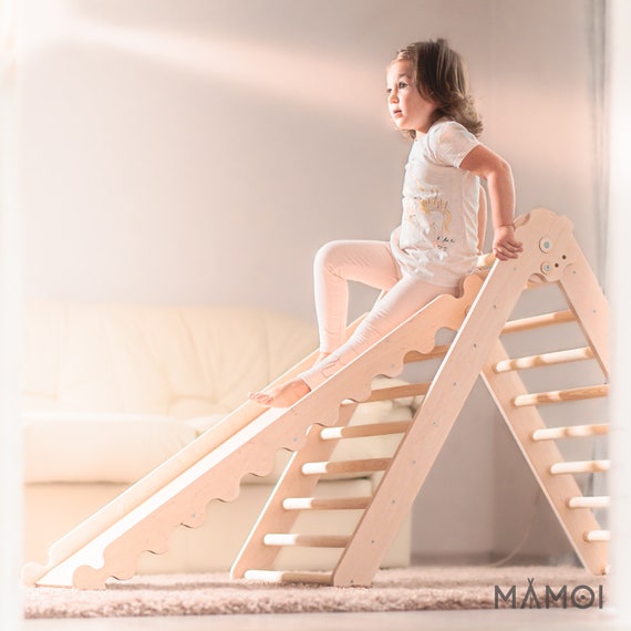 MAMOI® Indoor Climbing Triangle With Slide for Kids, Baby Climbing Frame,  Wooden Toddler Gym for Children Outside and Outdoor Montessori 