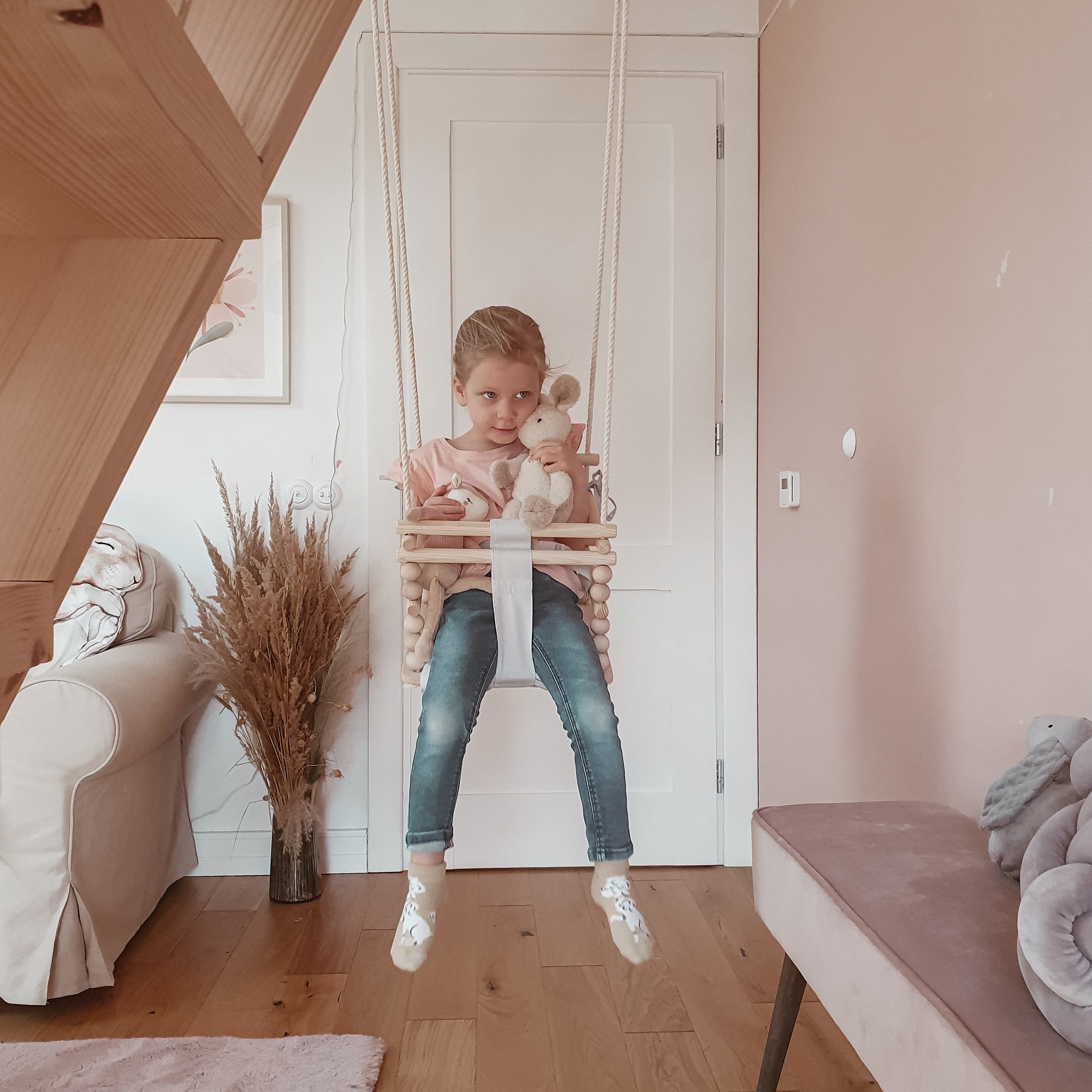 Altalena Per Bambini MAMOI In Legno 3 In 1 - Seggiolino Regolabile Con Protezione, Per Interni, Portata 25 Kg