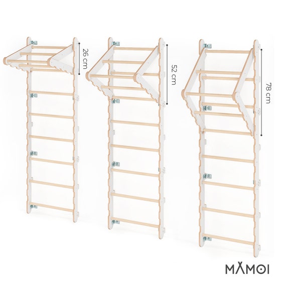 MAMOI® Espalier en bois, Mur escalade suedois pour enfant, Échelle suedoise  pour bebe, Jeux descalade et gym avec accessoires, Barre et anneaux  gymnastique 