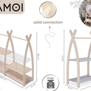 MAMOI® Dressing up rail for kids made of natural wood, Baby accessories, Children clothes rail, Baby wardrobe clothes storage modern design image 9
