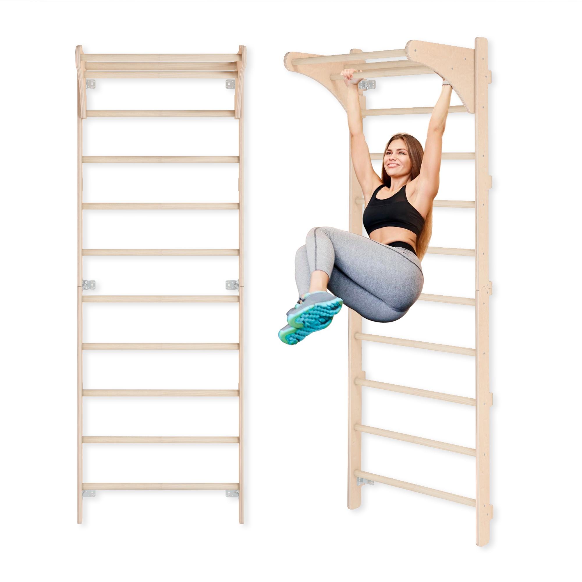 Barre de gymnastique murale avec barre de traction | Équipement de fitness pour l'entraînement avec barre de traction et barre de dips | Échelle de gymnastique avec anneaux de gymnastique - France