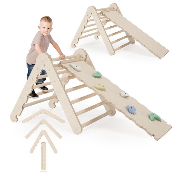 MAMOI Indoor Climbing Triangle With Slide for Kids Baby Climbing Frame Wooden Toddler Gym for Children Outside and Outdoor Montessori Etsy Ireland