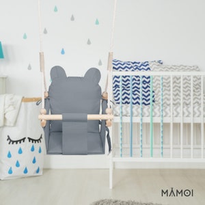 MAMOI® Siège de balançoire pour bébé en bois pour les tout-petits, Chaise de balançoire d'intérieur pour tout-petits dès la naissance, Transat pour bébé pour enfants pour le jardin, Ensemble de balançoire à bascule pour enfant image 8