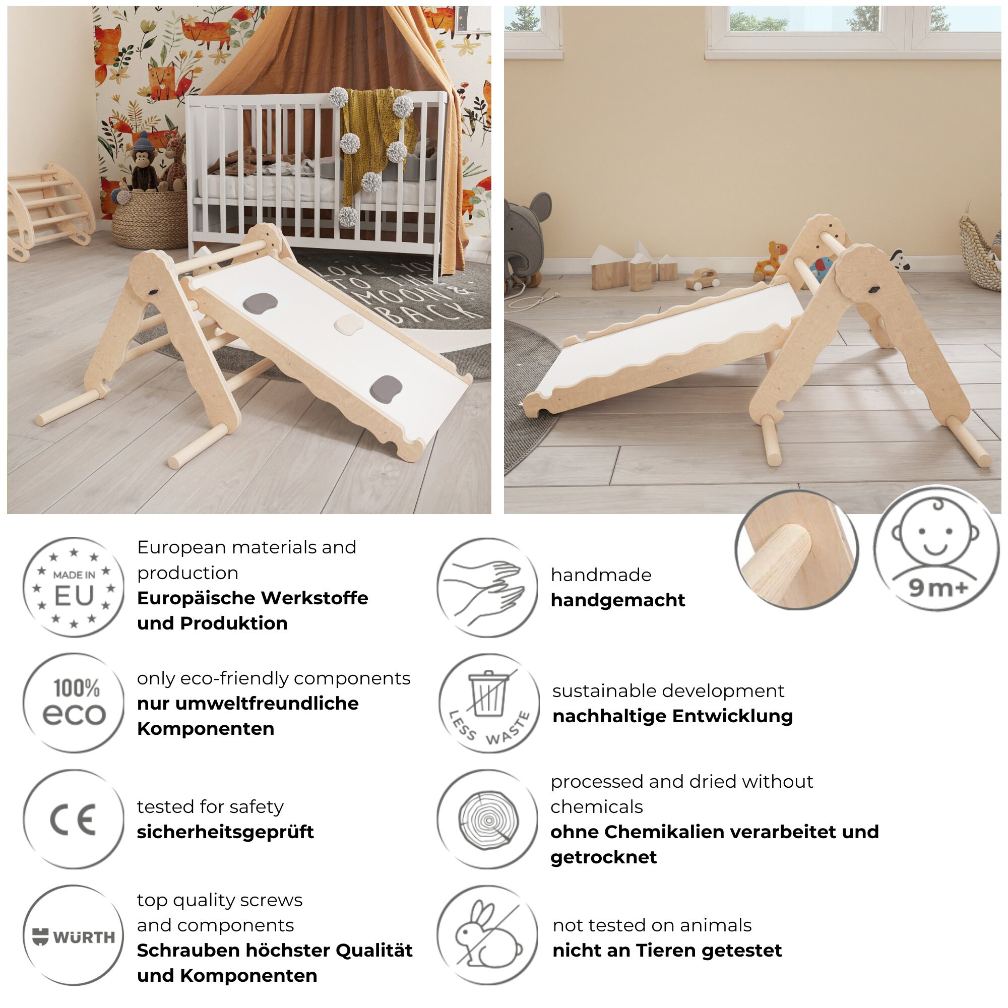 MAMOI® Wooden Slide for Climbing Frame, Indoor Baby Gym Accessories for  Kids, Small and Big Toddler Slide for Climbing Triangle 