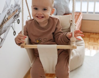 MAMOI® Siège de balançoire pour bébé en bois pour les tout-petits, Chaise de balançoire d'intérieur pour tout-petits dès la naissance, Transat pour bébé pour enfants pour le jardin, Ensemble de balançoire à bascule pour enfant