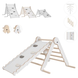 MAMOI® Indoor climbing triangle with slide for kids, Baby climbing frame, Wooden toddler gym for children outside and outdoor montessori