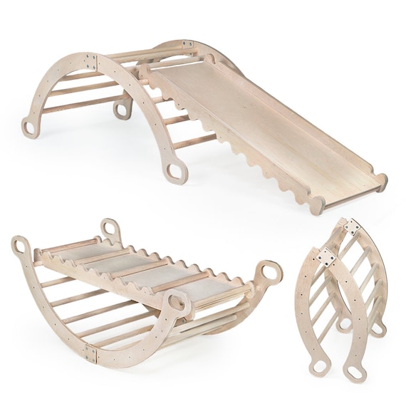 MAMOI® SET in White: Climbing Frame, Triangle and Slide, Indoor Wooden Baby  Gym for Toddlers, Toddler Rockers, Climbers & Play Structures 