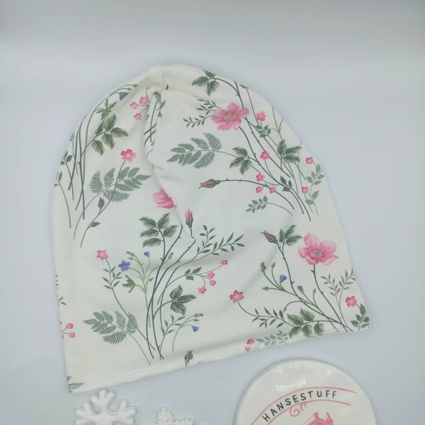 Beanie Slouch Mütze Hipster Jersey Blumenwiese