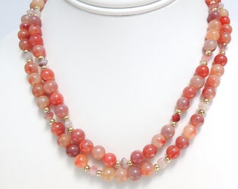 Collier Vintage En Pierre Couleur Corail - Longueur 38cm - Modèle N°491 - Occasion