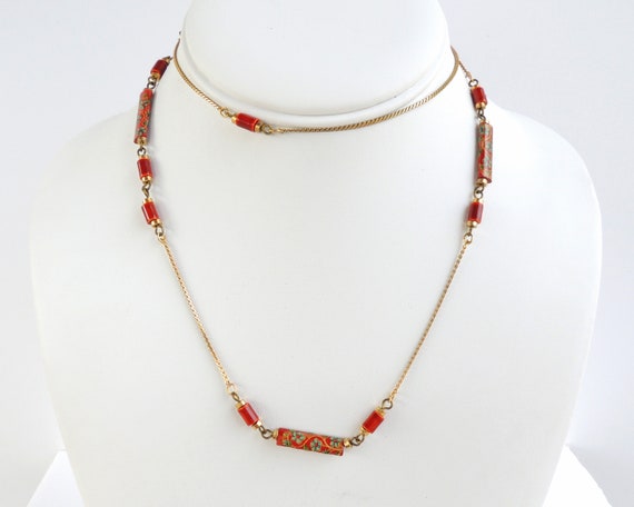 Enamel Floral Bead Necklace - image 2