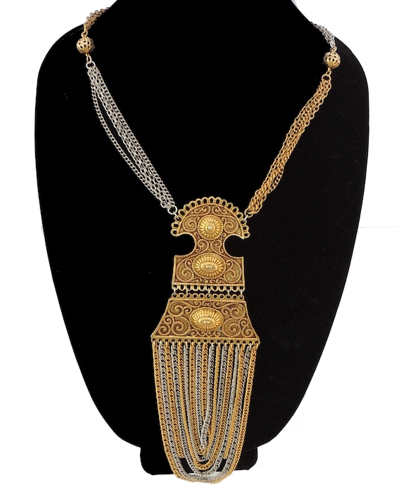 HUGE 70s Goldette Etruscan Necklace