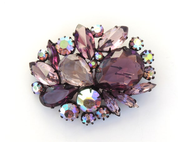 Inverted Purple Rhinestone Brooch - image 1