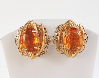 Orange Topaz Clip On Earrings