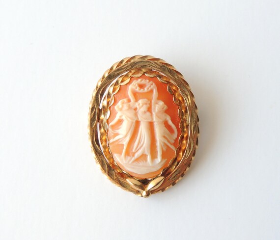 Antique Gold Filled Cameo Brooch : Three Graces