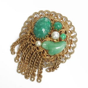 VTG Peking Glass Faux Jade Brooch