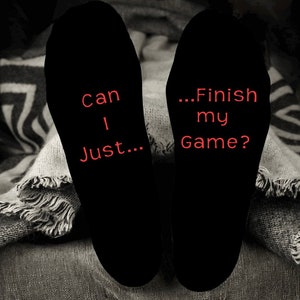 Can I just finish my game? socks kids adults  stocking filler size 9-12, 12-3, 4-6 or 6-11 (adult) gift present Christmas birthday