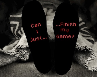 Can I just finish my game? socks kids adults  stocking filler size 9-12, 12-3, 4-6 or 6-11 (adult) gift present Christmas birthday