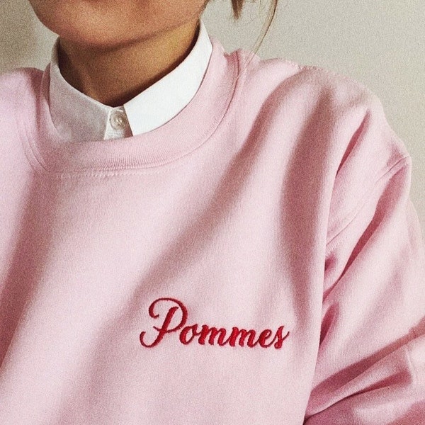 Pommes Sweater / rosa pink / rot weiß / Schranke / Sweatshirt / Pullover / Pulli Fritten Fast Food fair fashion