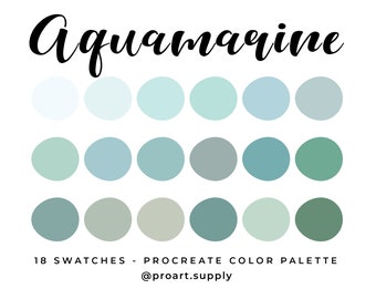 AQUAMARINE PROCREATE COLOR Palette + Hex Codes - Blue, Green, Gray for iPad - Digital Illustration Swatches