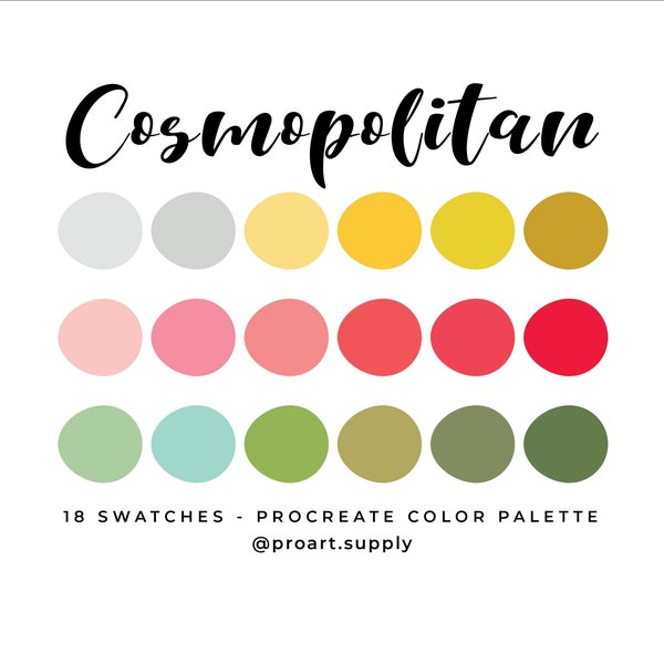 COSMOPOLITAN PROCREATE Color Palette + Hex Codes - Pink, Yellow, Gray, Green for iPad - Digital Illustration Swatches