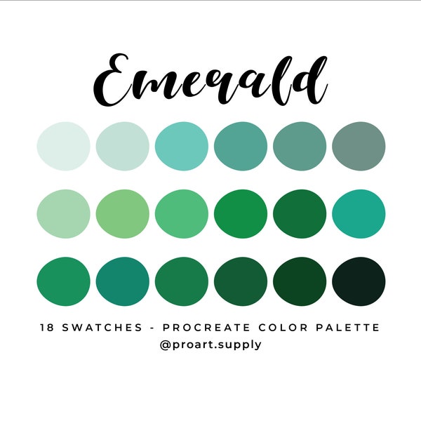 EMERALD PROCREATE Color Palette + Hex Codes - Green, Blue for iPad - Digital Illustration Swatches