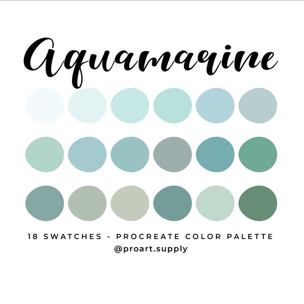 AQUAMARINE PROCREATE COLOR Palette + Hex Codes - Blue, Green, Gray for iPad - Digital Illustration Swatches