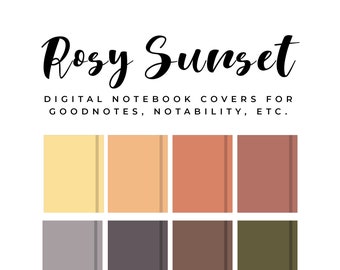 Digital Notebook Covers - 8 PNGs - Goodnotes & Notability - Digital Planner Cover - Red Orange Yellow Green Brown Blue Purple - ROSY SUNSET