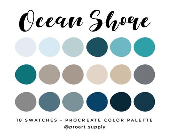 OCEAN SHORE PROCREATE Color Palette + Hex Codes - Blue, Gray, Tan for iPad - Digital Illustration Swatches