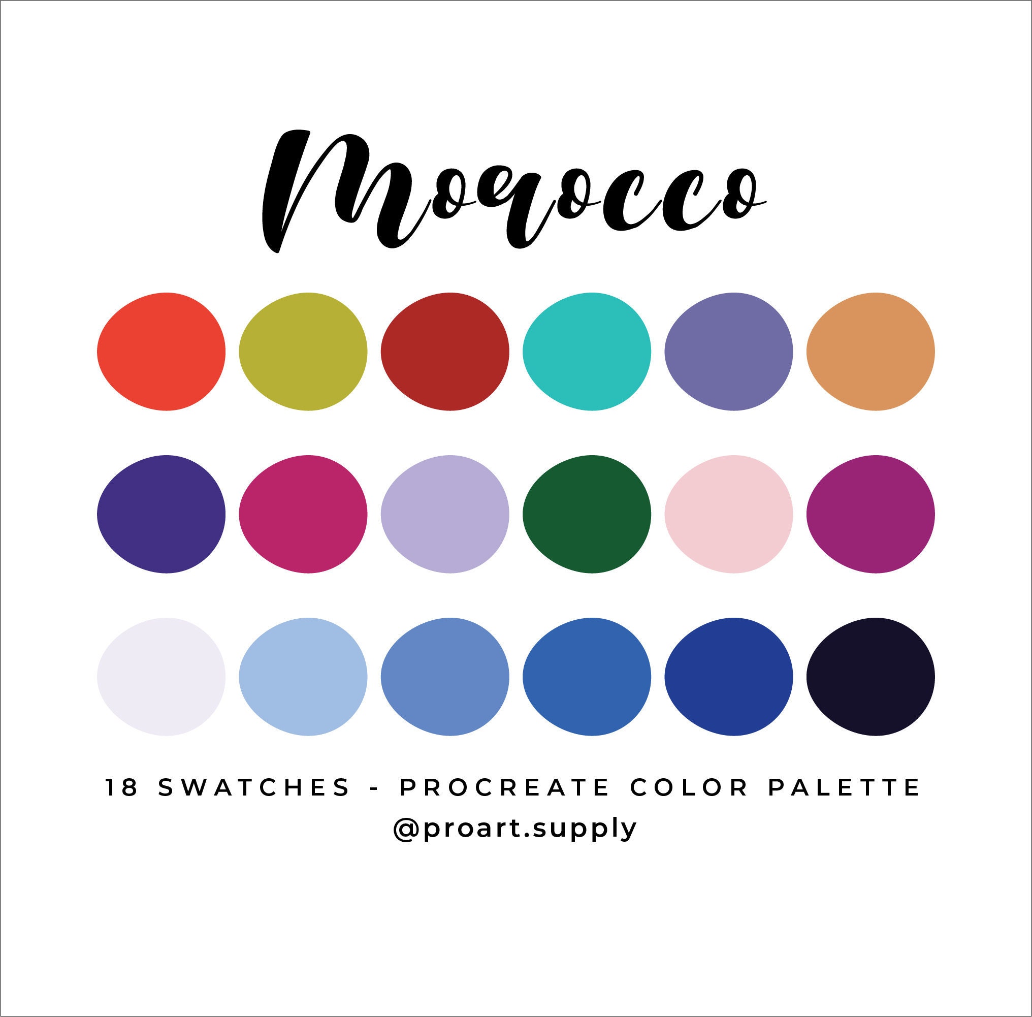 MOROCCO PROCREATE Color Palette Hex Codes Blue Red Pink - Etsy Hong Kong