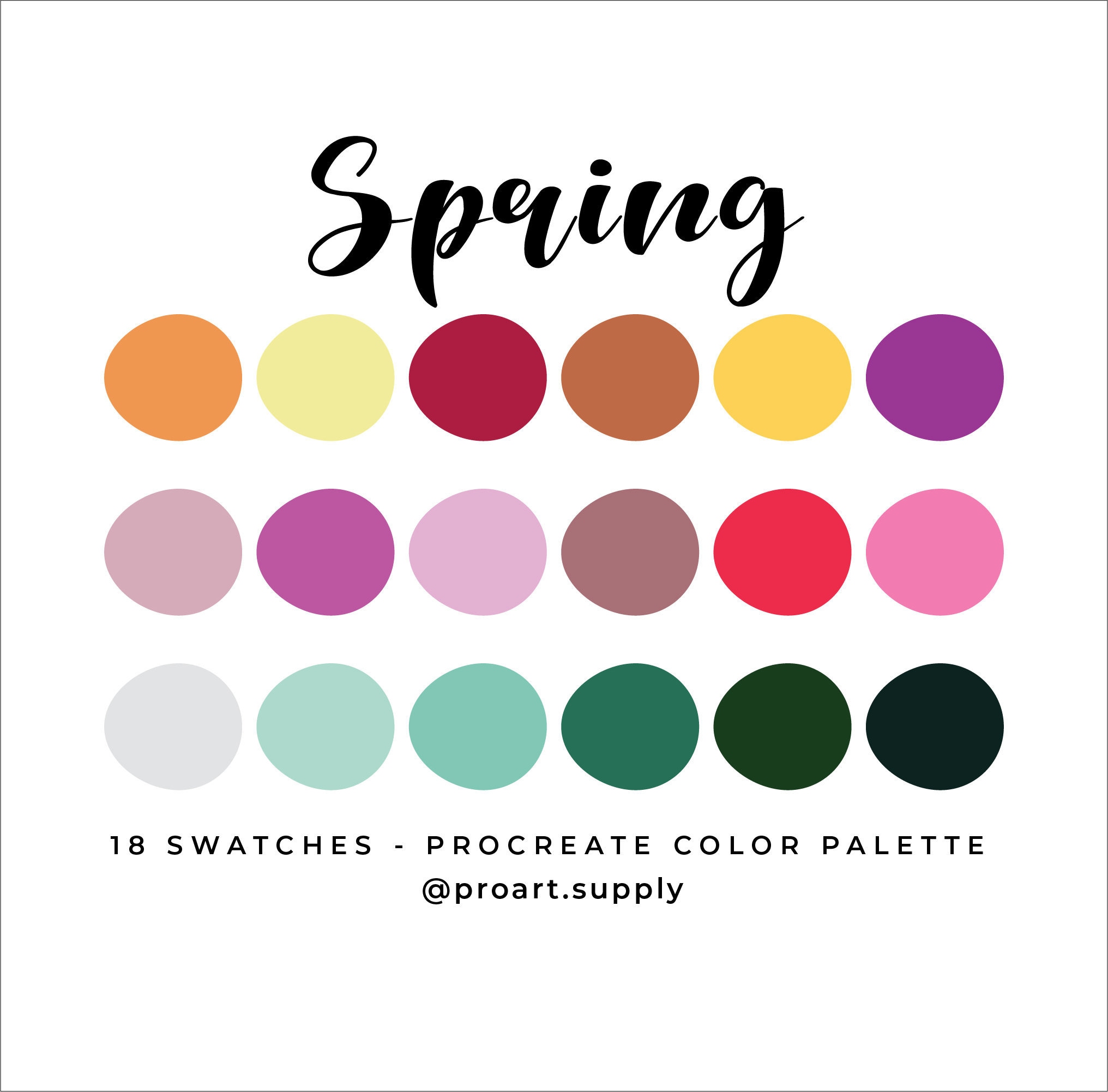SPRING PROCREATE Color Palette Hex Codes Pink, Red, Purple, Orange ...