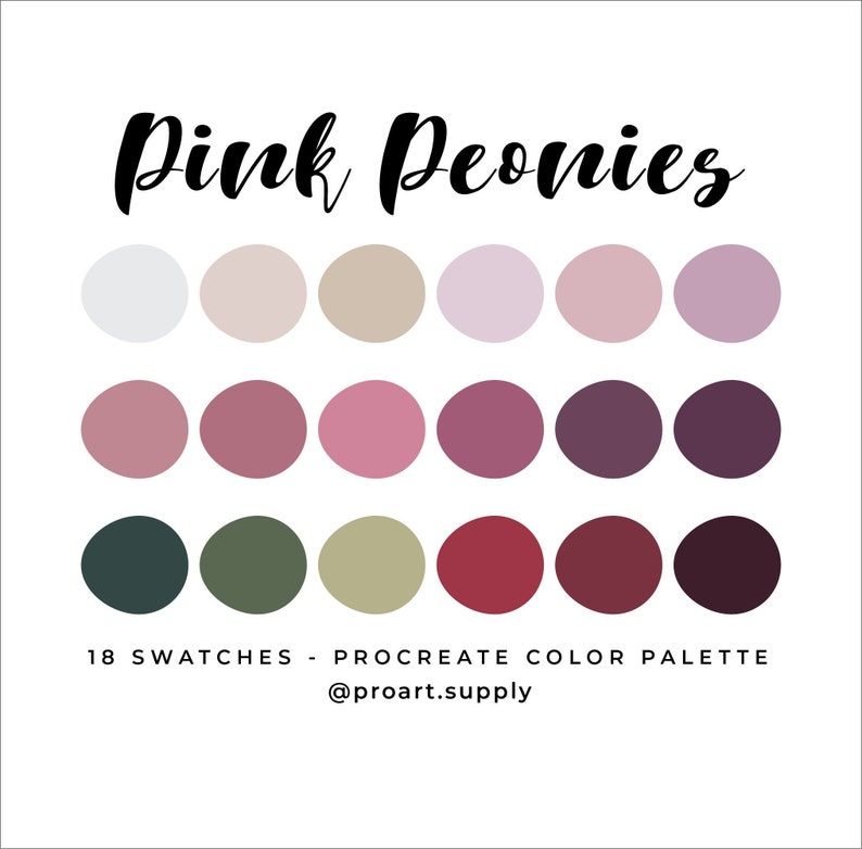 PINK PEONIES PROCREATE Color Palette Hex Codes Pink Gray - Etsy Ireland