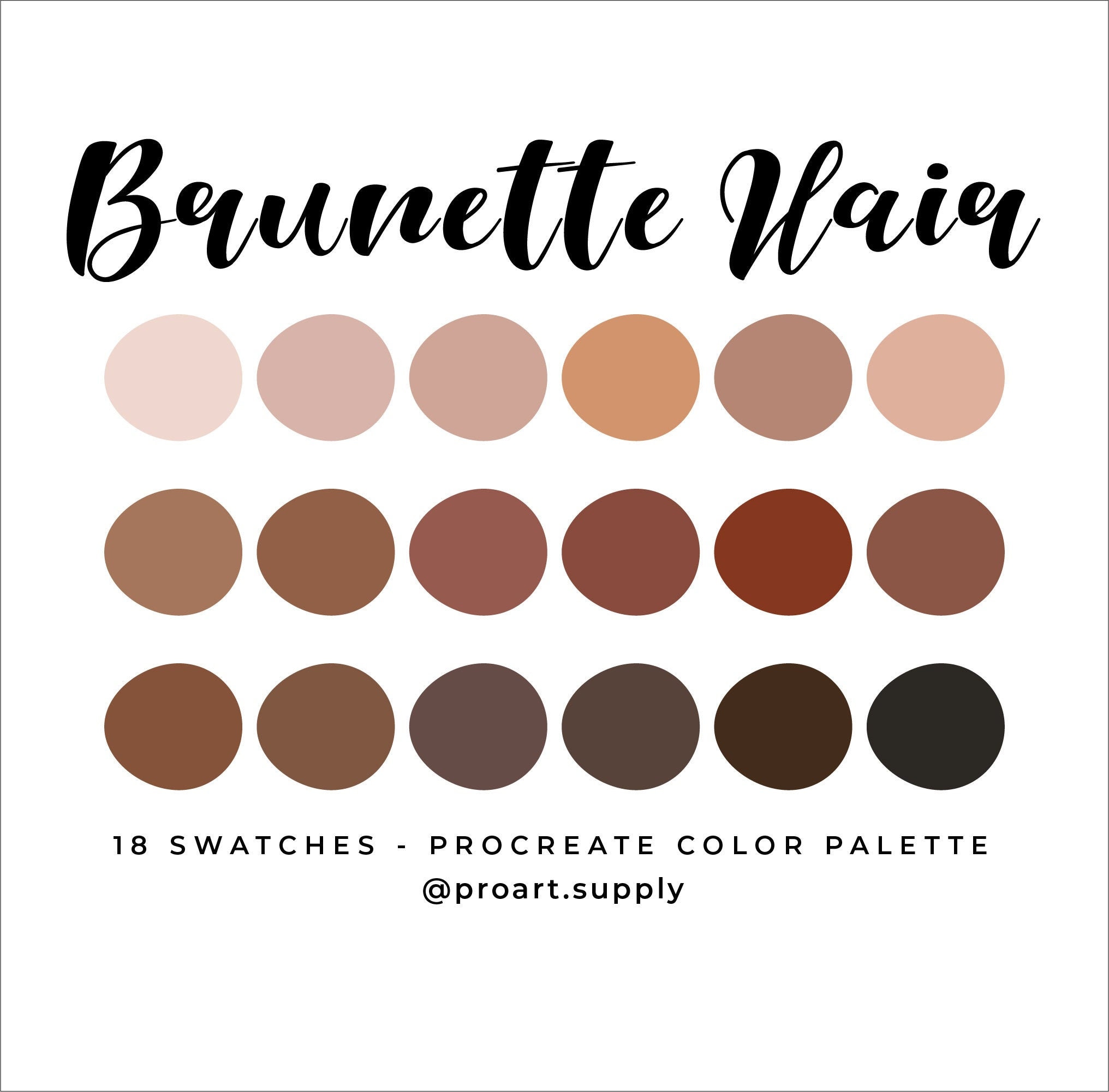 Brunette hair procreate color palette hex codes brown for - etsy