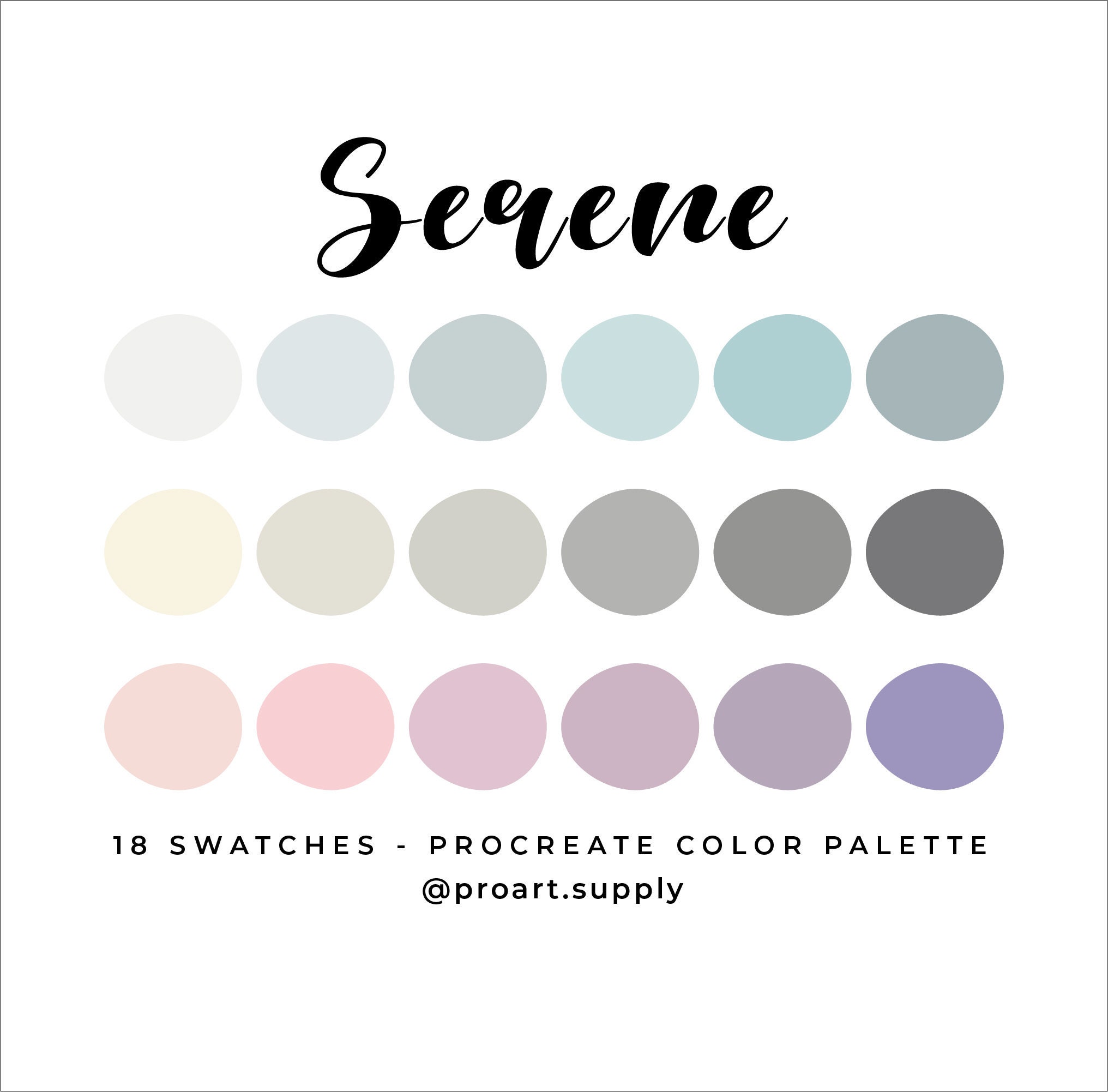 SERENE PROCREATE Color Palette Hex Codes Pink, Blue, Gray, Purple