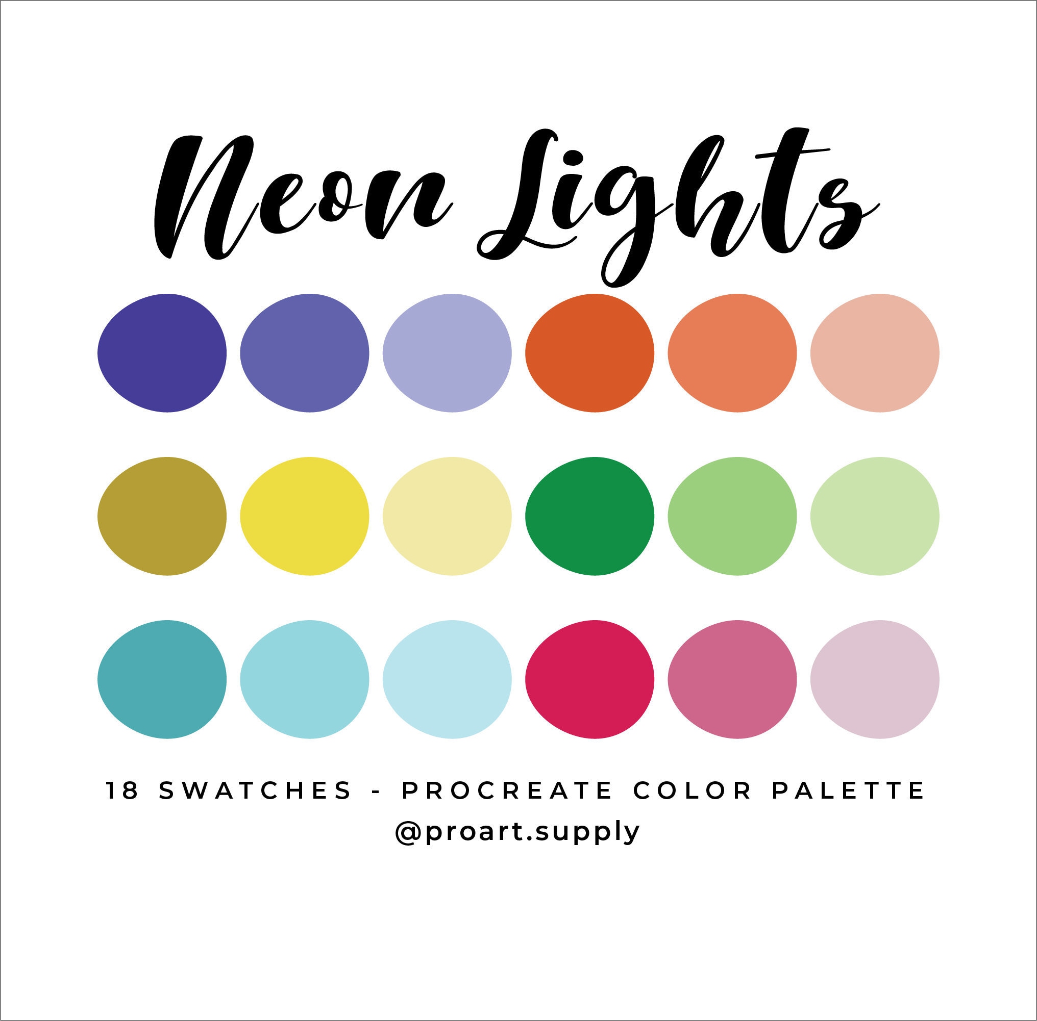 PASTEL PROCREATE Paleta de colores Códigos hexadecimales Rosa pastel,  naranja, amarillo, verde, azul, púrpura para iPad Muestras de ilustración