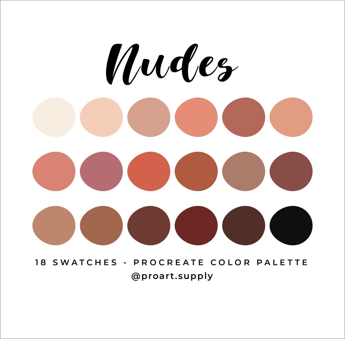 NUDES PROCREATE Color Palette Hex Codes Brown, Tan, Cream, Orange