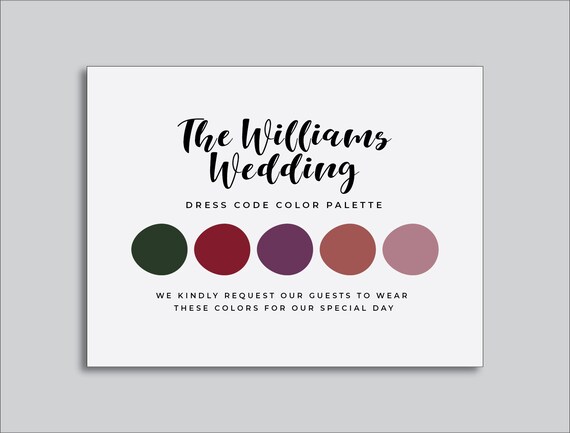 CUSTOM PARTY WEDDING Color Card Dress Code Attire Colors Wedding Enclosure Cards Guest Color Card Wedding Day Color Palettes Jewel Etsy Ireland